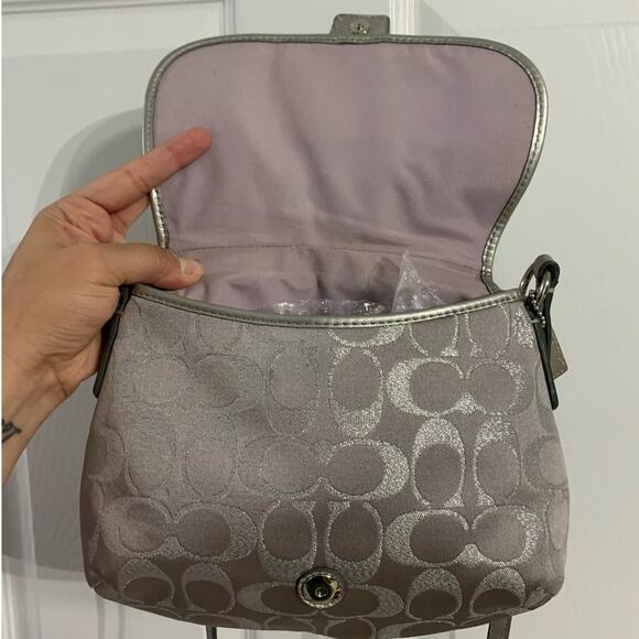 COACH Gray Silver Signature Canvas Crossbody - Picture 7 of 12